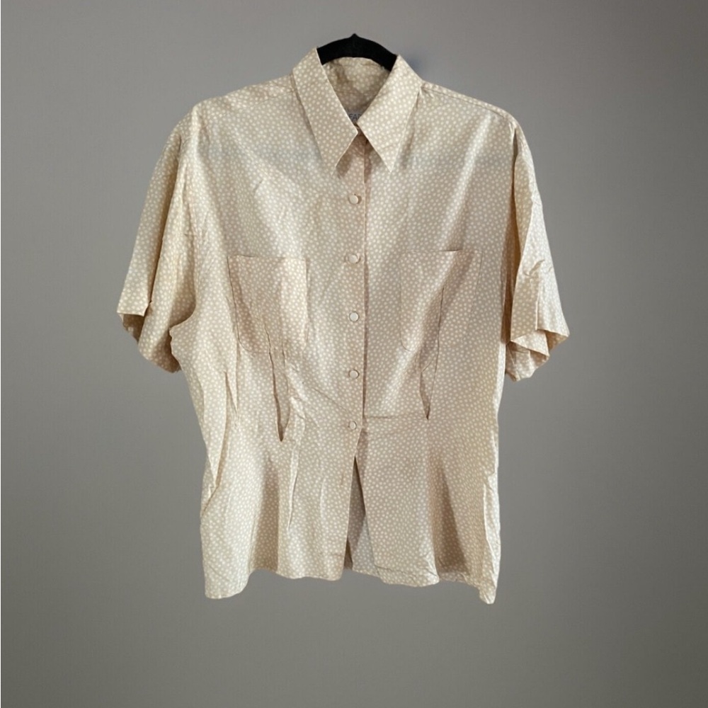 Vintage Nicole Farhi Polka Dot Silk Blouse Creamy Yellow Size 10/12 Hong Kong